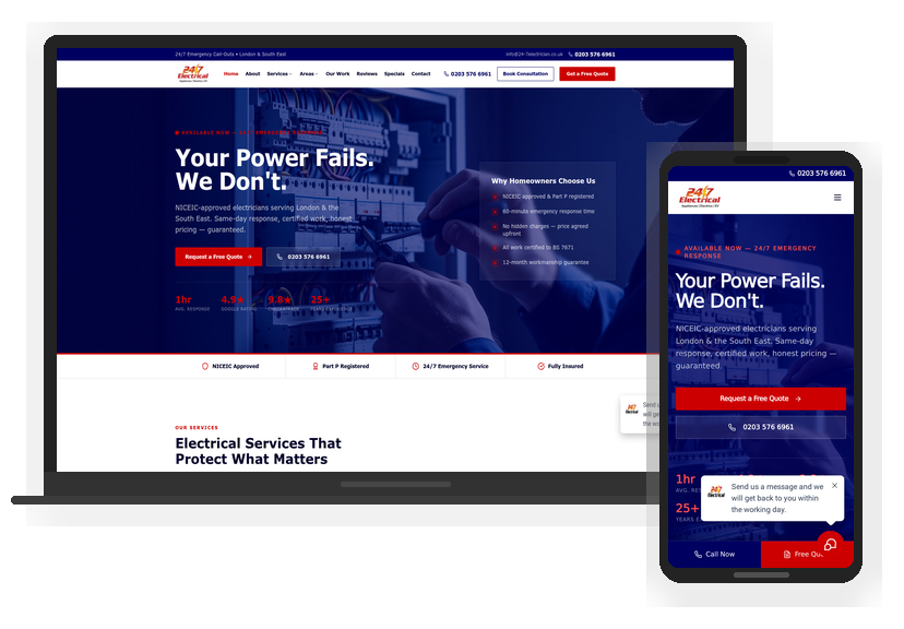 24/7 Electrical — Electrical website designed by Time To Scale