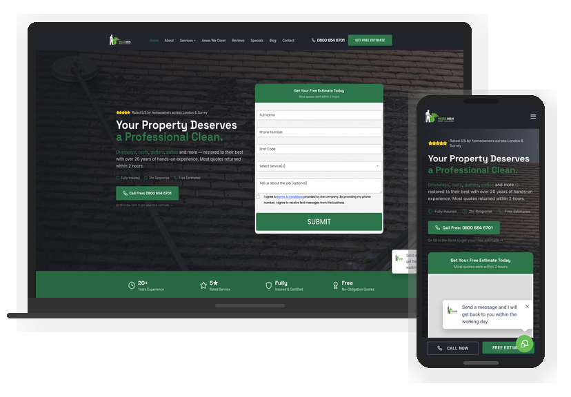 Moss Men Roof Cleaning — Roof Cleaning website designed by Time To Scale