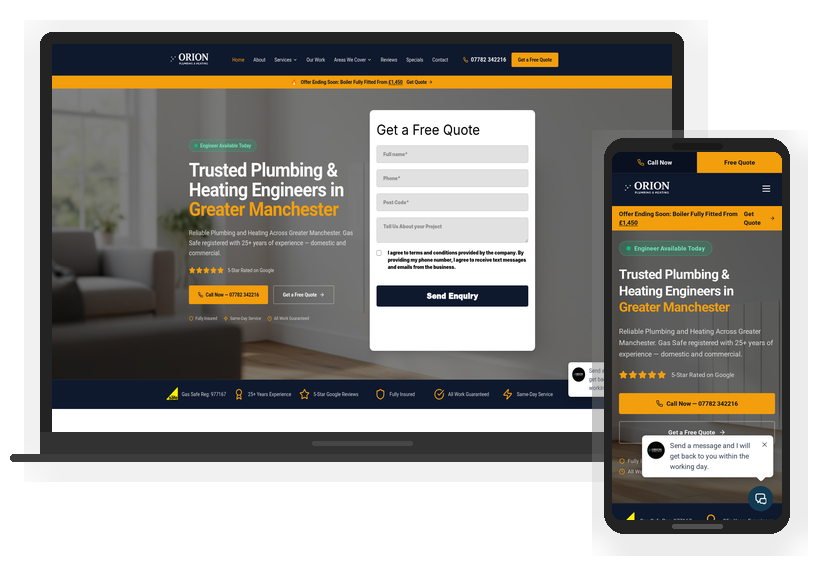 Orion Plumbing & Heating — Plumbing & Heating website designed by Time To Scale