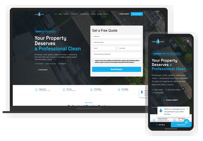 PB Cleaning Solutions — Exterior Cleaning website designed by Time To Scale