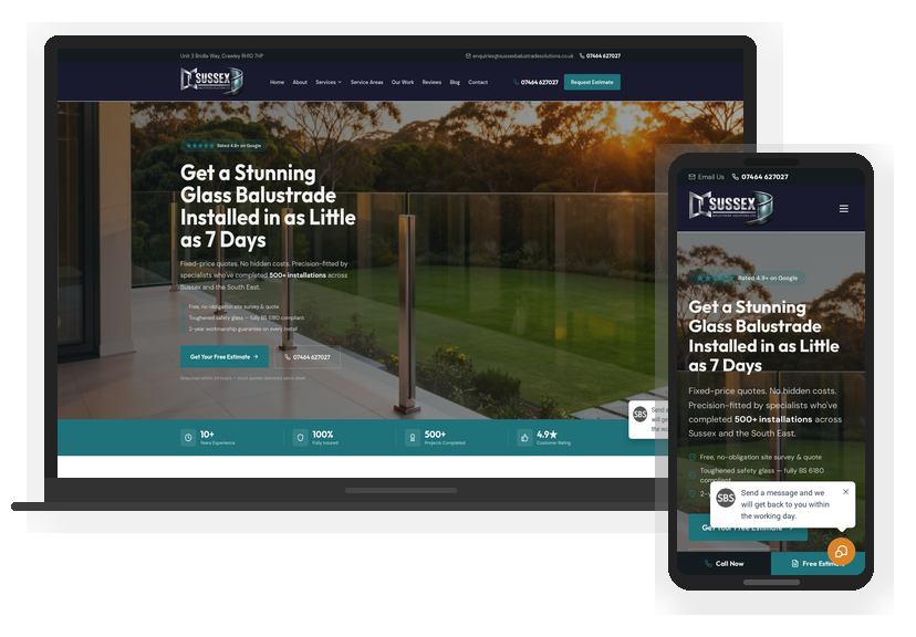 Sussex Balustrade Solutions — Glass Balustrades website designed by Time To Scale